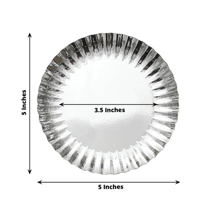50 Round Metallic Paper Dessert Plates with Scalloped Rim - Disposable Tableware