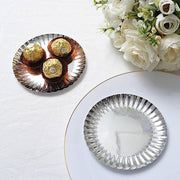 50 Round Metallic Paper Dessert Plates with Scalloped Rim - Disposable Tableware