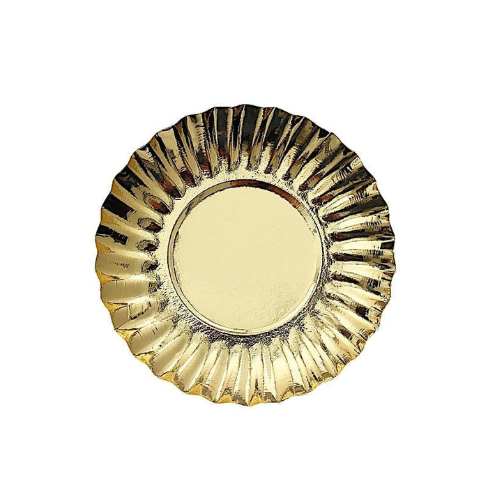 50 Round Metallic Paper Dessert Plates with Scalloped Rim - Disposable Tableware DSP_PPR0020_3_GOLD