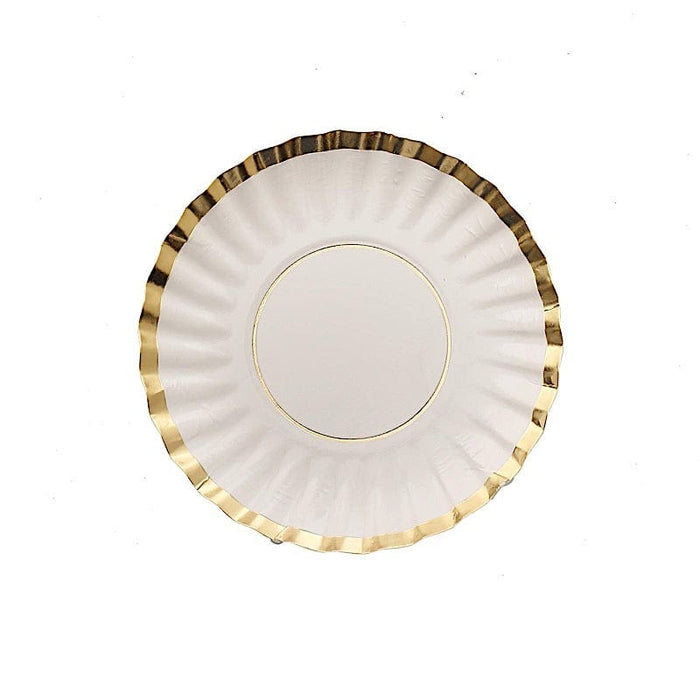 50 Round Metallic Paper Dessert Plates with Scalloped Rim - Disposable Tableware DSP_PPR0020_3_WHGD