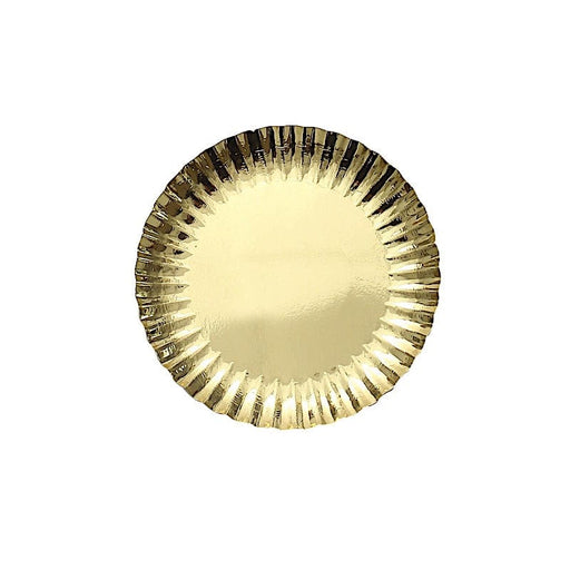 50 Round Metallic Paper Dessert Plates with Scalloped Rim - Disposable Tableware DSP_PPR0020_5_GOLD