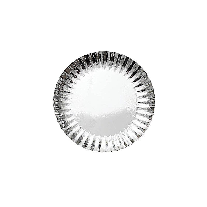 50 Round Metallic Paper Dessert Plates with Scalloped Rim - Disposable Tableware DSP_PPR0020_5_SILV