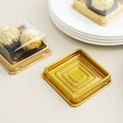 50 Square 3" Mini Cupcake Boxes with Dome Plastic Favor Holders - Gold and Clear PLTC_FIL_029S_GOLD
