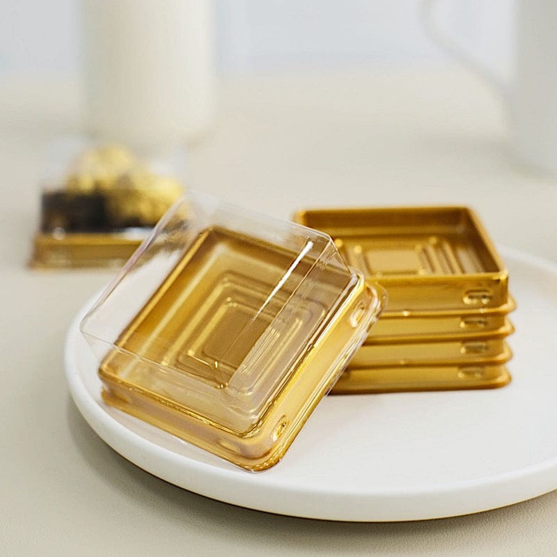 50 Square 3" Mini Cupcake Boxes with Dome Plastic Favor Holders - Gold and Clear PLTC_FIL_029S_GOLD