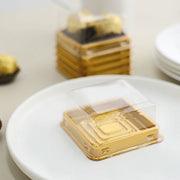 50 Square 3" Mini Cupcake Boxes with Dome Plastic Favor Holders - Gold and Clear PLTC_FIL_029S_GOLD