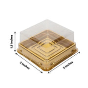 50 Square 3" Mini Cupcake Boxes with Dome Plastic Favor Holders - Gold and Clear PLTC_FIL_029S_GOLD