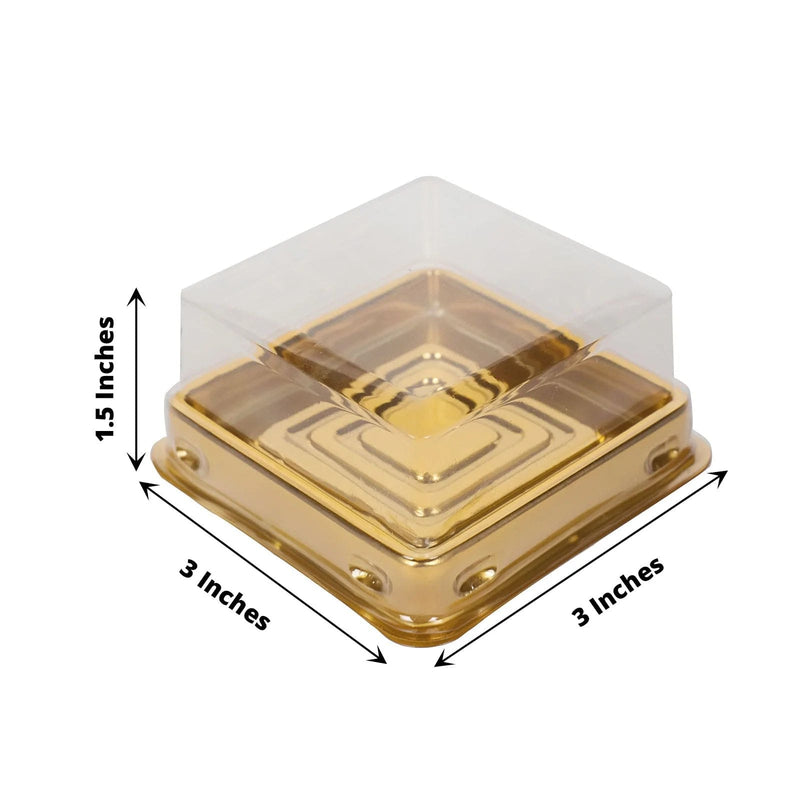 50 Square 3" Mini Cupcake Boxes with Dome Plastic Favor Holders - Gold and Clear PLTC_FIL_029S_GOLD