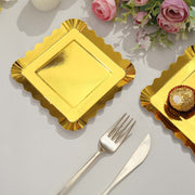 50 Square 5" Gold Paper Dessert Plates with Scalloped Rim - Disposable Tableware DSP_PPS0019_5_GOLD