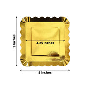 50 Square 5" Gold Paper Dessert Plates with Scalloped Rim - Disposable Tableware DSP_PPS0019_5_GOLD