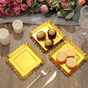 50 Square 5" Gold Paper Dessert Plates with Scalloped Rim - Disposable Tableware DSP_PPS0019_5_GOLD