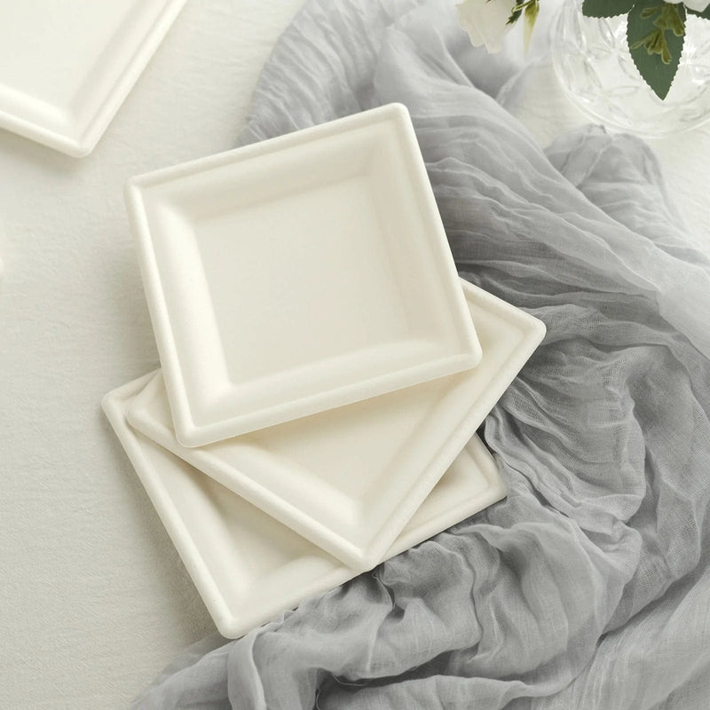 50 Square 6" White Bagasse Sustainable Salad Plates - Disposable Tableware DSP_PPS0012_6_WHT
