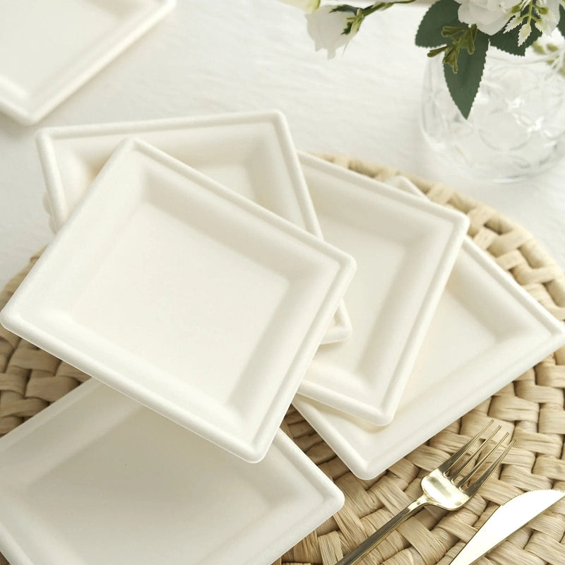 50 Square 6" White Bagasse Sustainable Salad Plates - Disposable Tableware DSP_PPS0012_6_WHT