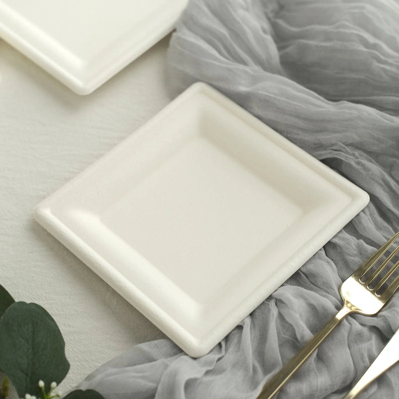 50 Square 6" White Bagasse Sustainable Salad Plates - Disposable Tableware DSP_PPS0012_6_WHT