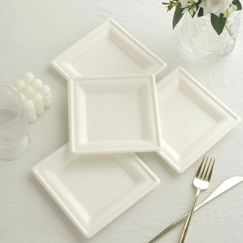 50 Square 6" White Bagasse Sustainable Salad Plates - Disposable Tableware DSP_PPS0012_6_WHT