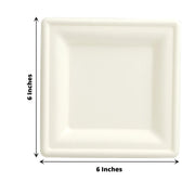 50 Square 6" White Bagasse Sustainable Salad Plates - Disposable Tableware DSP_PPS0012_6_WHT