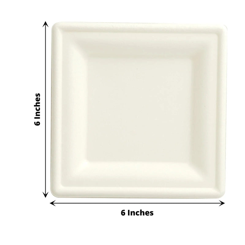 50 Square 6" White Bagasse Sustainable Salad Plates - Disposable Tableware DSP_PPS0012_6_WHT