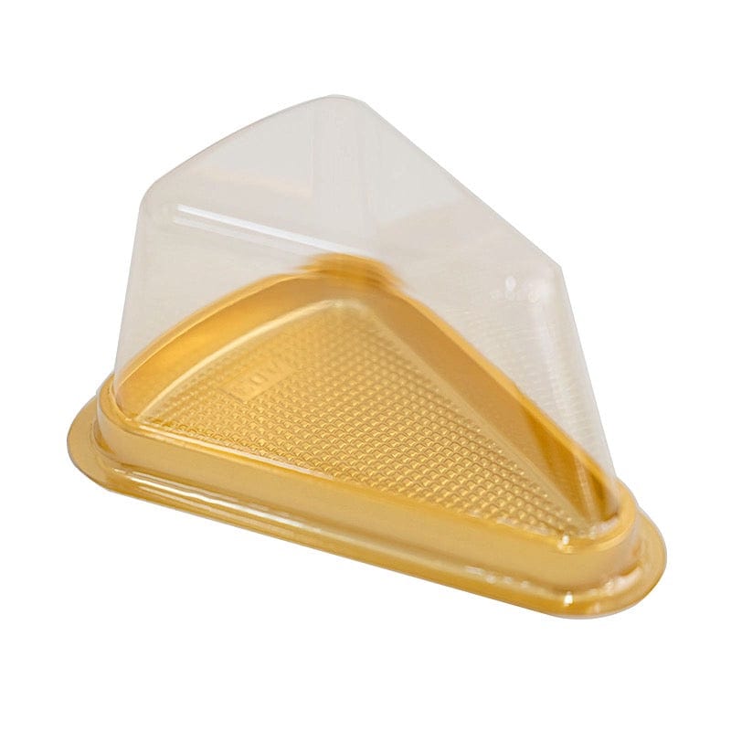50 Triangle Cake Slice Boxes Plastic Wedding Favor Holders - Gold and Clear BOX_5X3_CAKE05_GOLD