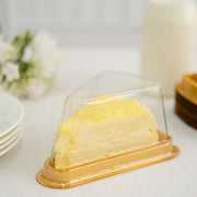 50 Triangle Cake Slice Boxes Plastic Wedding Favor Holders - Gold and Clear BOX_5X3_CAKE05_GOLD