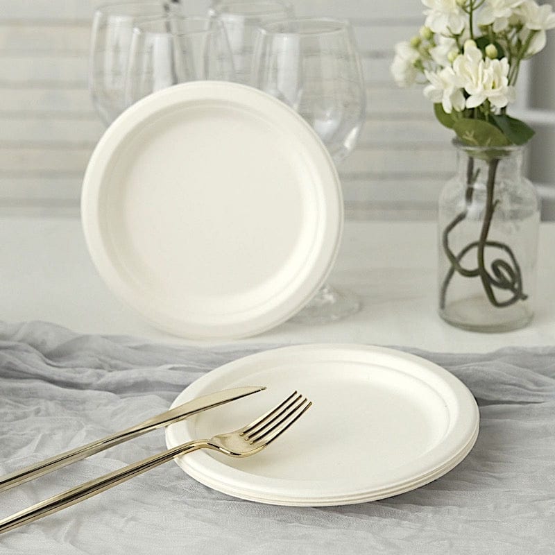 50 White Round Salad Plates - Disposable Tableware