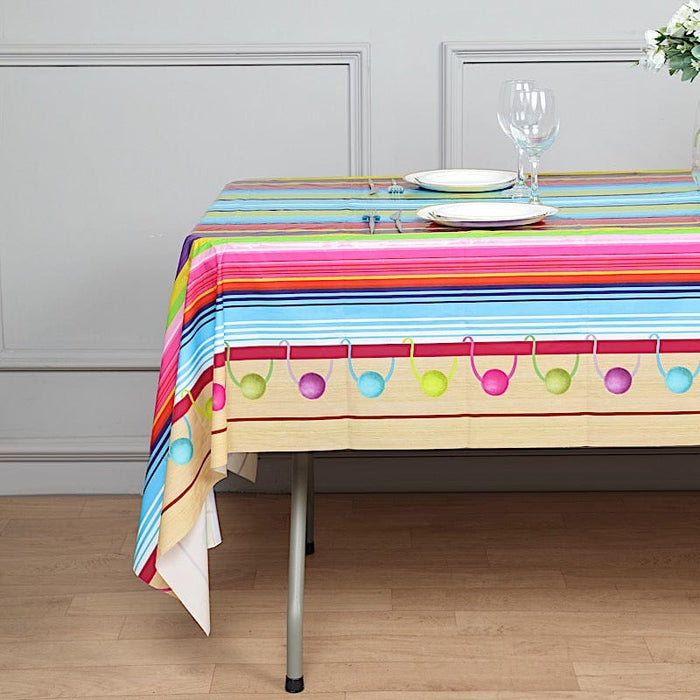 50" x 108" Rectangular Mexican Fiesta Disposable Plastic Tablecloth - Assorted TAB_PVC_FSTA01_108_BLUE
