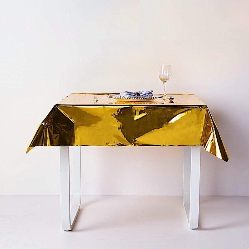 50" x 50" Square Metallic Disposable Plastic Tablecloth - Gold TAB_FOL_01_50X50_GOLD