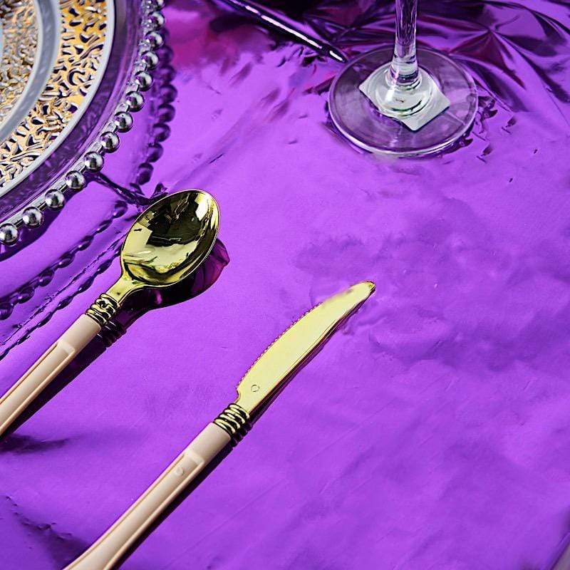 50" x 50" Square Metallic Disposable Plastic Tablecloth - Purple TAB_FOL_01_50X50_PURP
