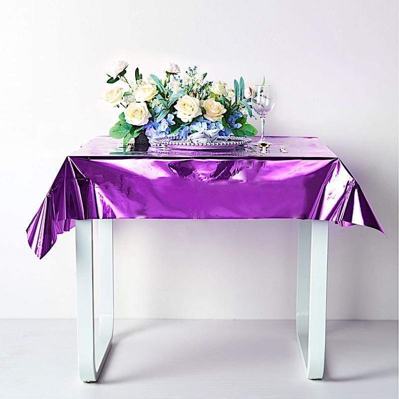 50" x 50" Square Metallic Disposable Plastic Tablecloth - Purple TAB_FOL_01_50X50_PURP