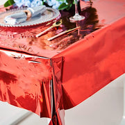 50" x 50" Square Metallic Disposable Plastic Tablecloth - Red TAB_FOL_01_50X50_RED
