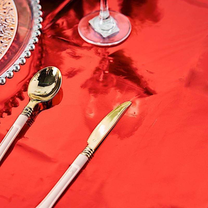 50" x 50" Square Metallic Disposable Plastic Tablecloth - Red TAB_FOL_01_50X50_RED