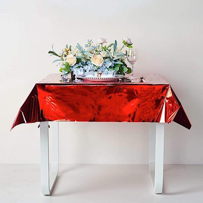 50" x 50" Square Metallic Disposable Plastic Tablecloth - Red TAB_FOL_01_50X50_RED