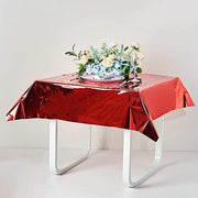50" x 50" Square Metallic Disposable Plastic Tablecloth - Red TAB_FOL_01_50X50_RED