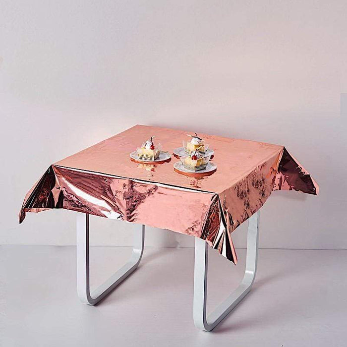 50" x 50" Square Metallic Disposable Plastic Tablecloth - Rose Gold TAB_FOL_01_50X50_054