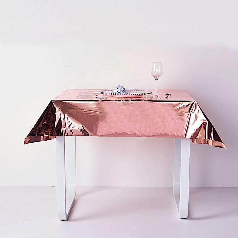 50" x 50" Square Metallic Disposable Plastic Tablecloth - Rose Gold TAB_FOL_01_50X50_054