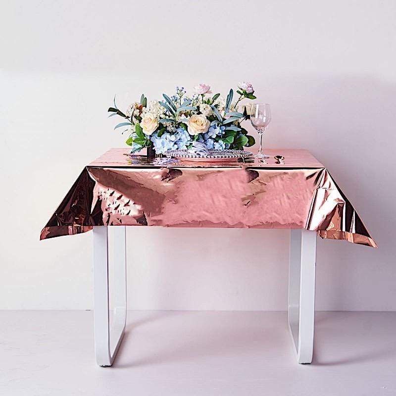 50" x 50" Square Metallic Disposable Plastic Tablecloth - Rose Gold TAB_FOL_01_50X50_054