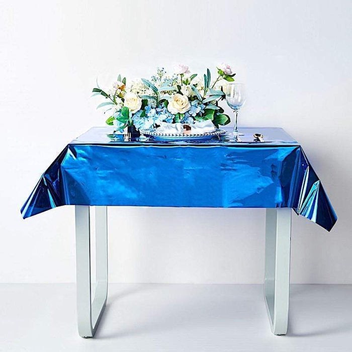 50" x 50" Square Metallic Disposable Plastic Tablecloth - Royal Blue TAB_FOL_01_50X50_ROY