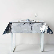 50" x 50" Square Metallic Disposable Plastic Tablecloth - Silver TAB_FOL_01_50X50_SILV
