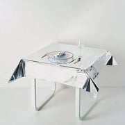 50" x 50" Square Metallic Disposable Plastic Tablecloth - Silver TAB_FOL_01_50X50_SILV