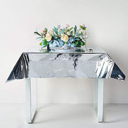 50" x 50" Square Metallic Disposable Plastic Tablecloth - Silver TAB_FOL_01_50X50_SILV