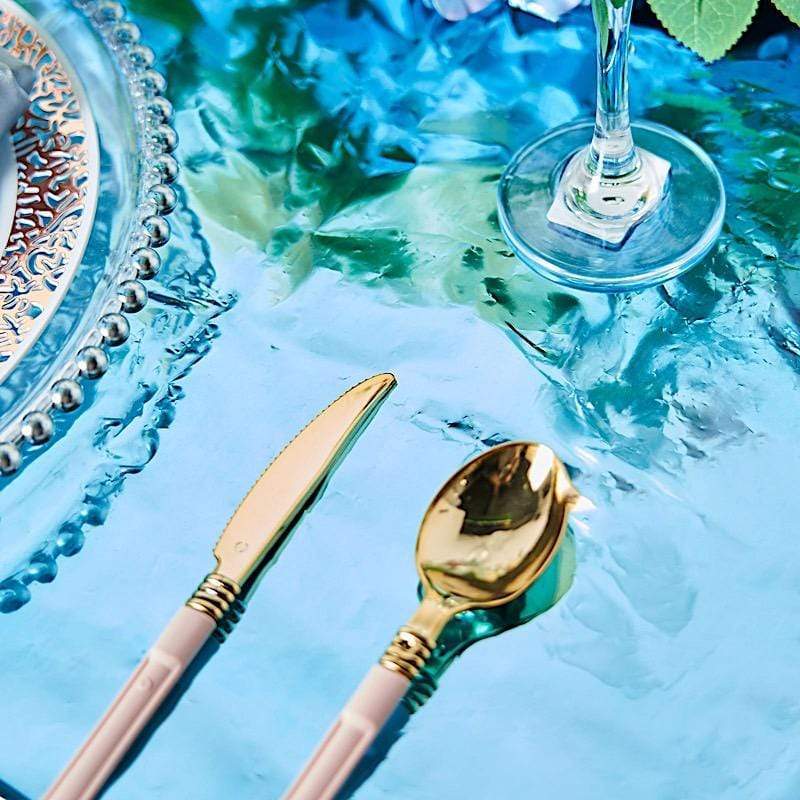 50" x 50" Square Metallic Disposable Plastic Tablecloth - Turquoise TAB_FOL_01_50X50_TURQ