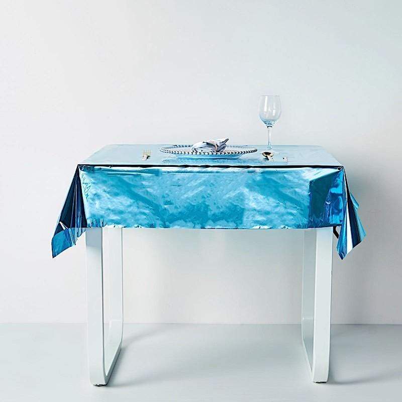 50" x 50" Square Metallic Disposable Plastic Tablecloth - Turquoise TAB_FOL_01_50X50_TURQ
