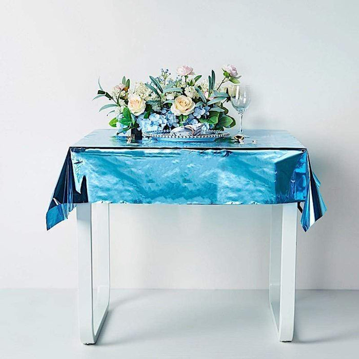 50" x 50" Square Metallic Disposable Plastic Tablecloth - Turquoise TAB_FOL_01_50X50_TURQ