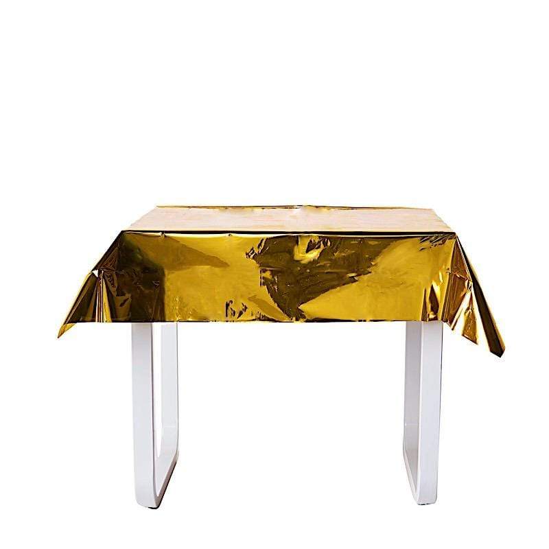 50" x 50" Square Metallic Disposable Plastic Tablecloth - Gold TAB_FOL_01_50X50_GOLD