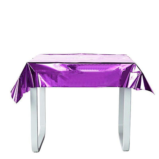 50" x 50" Square Metallic Disposable Plastic Tablecloth - Purple TAB_FOL_01_50X50_PURP