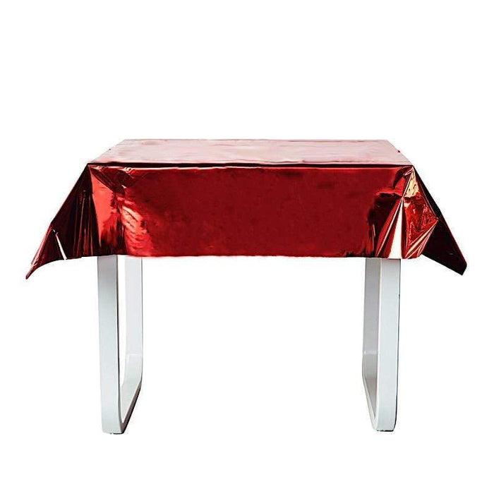 50" x 50" Square Metallic Disposable Plastic Tablecloth - Red TAB_FOL_01_50X50_RED