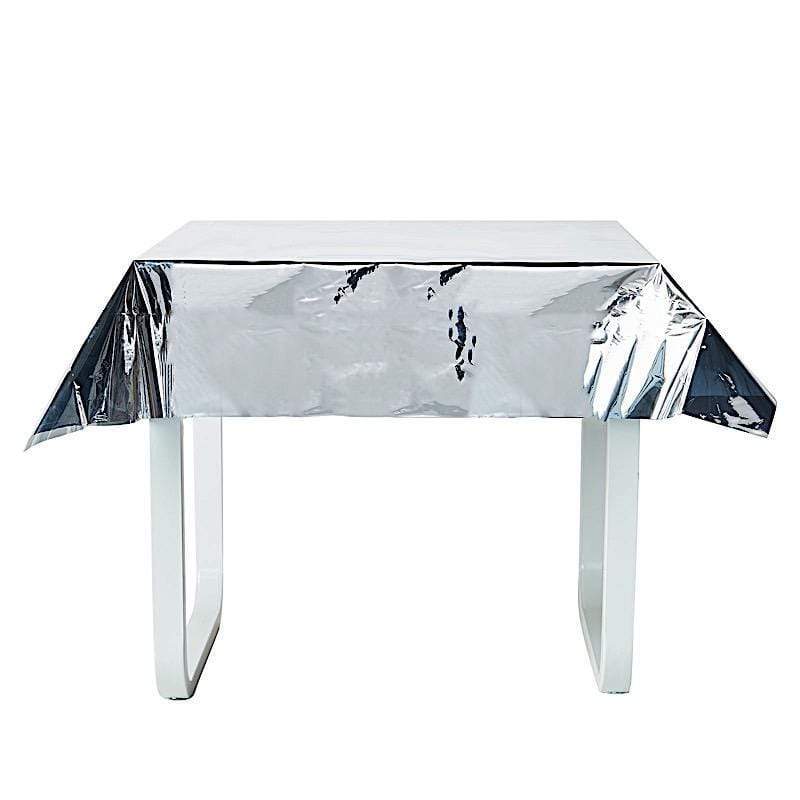 50" x 50" Square Metallic Disposable Plastic Tablecloth - Silver TAB_FOL_01_50X50_SILV