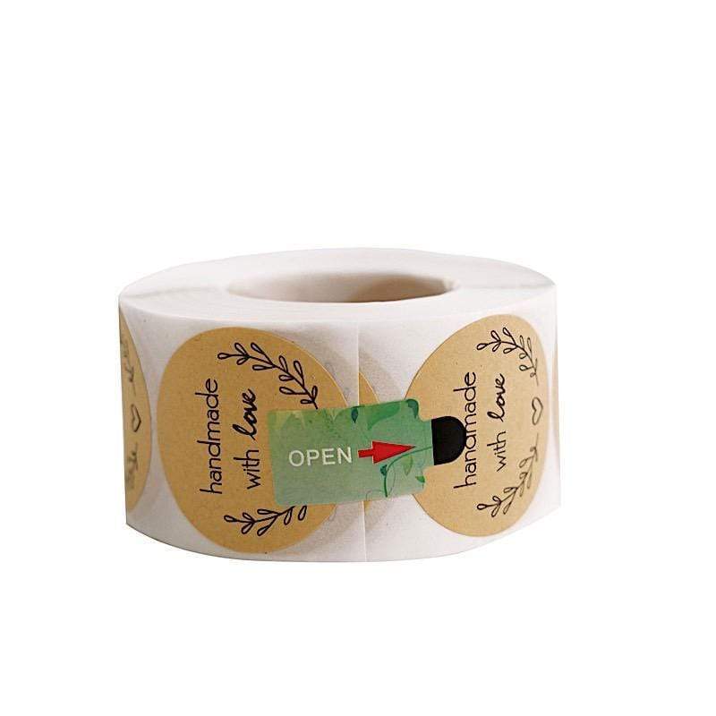 500 Handmade with Love 1.5" Round Self Adhesive Stickers Roll - Natural with Black STK_HM_001_15