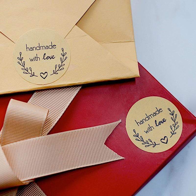 500 Handmade with Love 1.5" Round Self Adhesive Stickers Roll - Natural with Black STK_HM_001_15