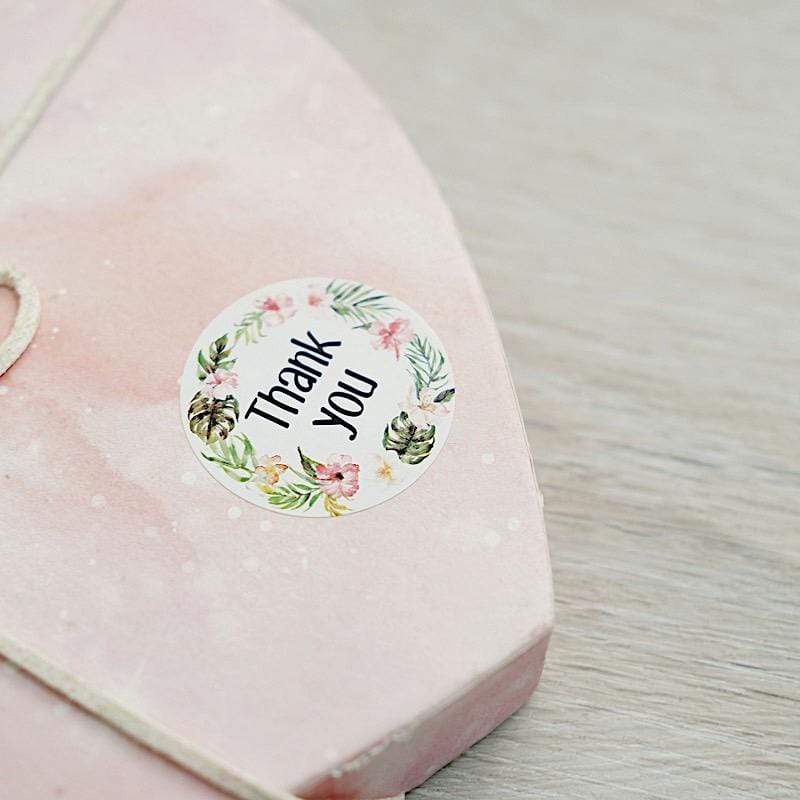 500 pcs 1.5" Round Self Adhesive Floral Thank You Stickers Roll - White with Black STK_THKS_005_15