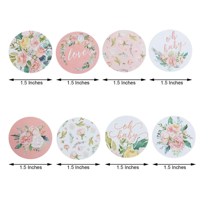 500 pcs Round Floral Self Adhesive Baby Shower Stickers Roll - Assorted STK_BABY_001_15