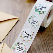 500 Thank You 1.5" Round Self Adhesive Floral Stickers Roll - White with Black STK_THKS_005_15